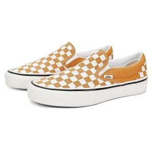 Honey Yellow checkered slip on Vans